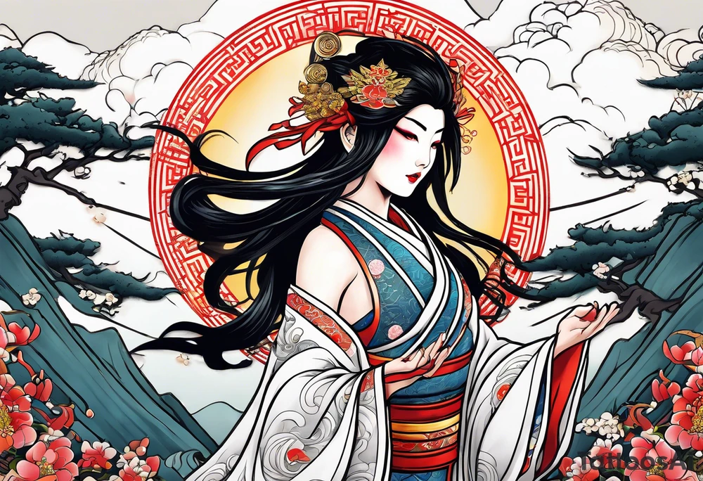 Japanese sun goddess Amaterasu tattoo idea