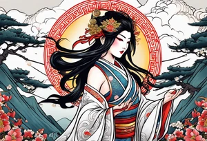 Japanese sun goddess Amaterasu tattoo idea