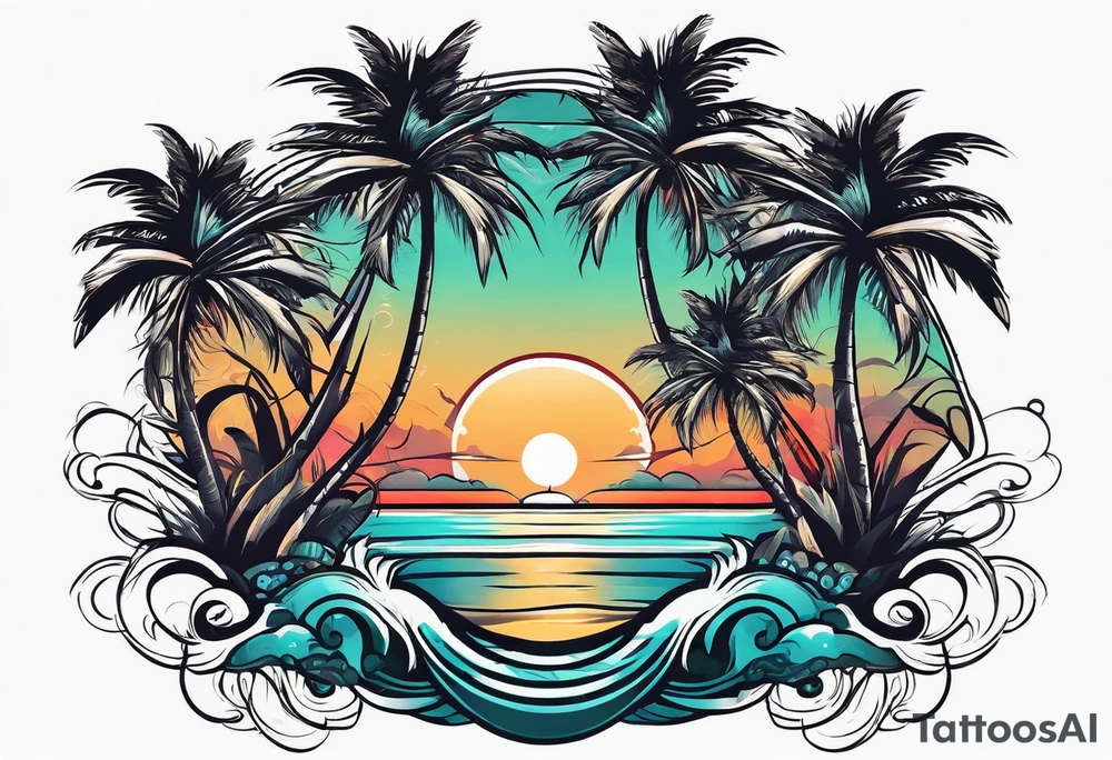 palm tree sleeve tattoo idea