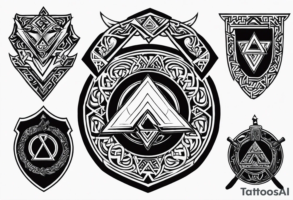 Valhalla shield valknut sword axe tattoo idea
