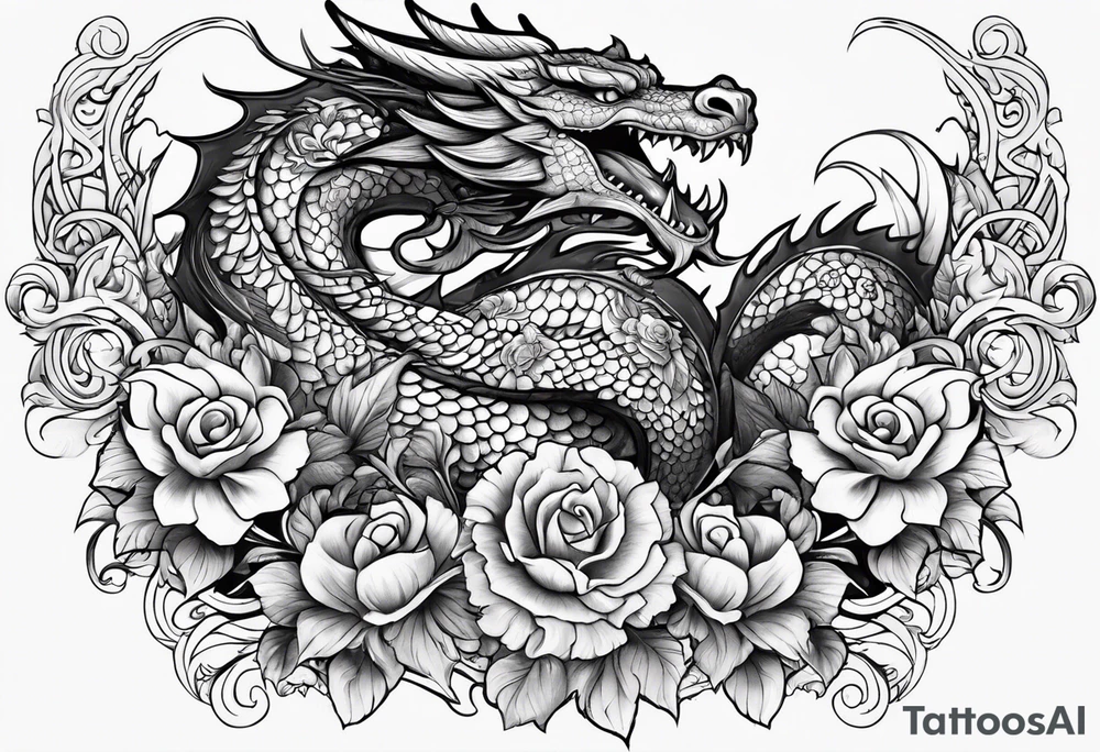 Dragon with flowers from mexican skull tattoo idea