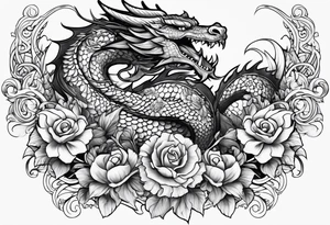 Dragon with flowers from mexican skull tattoo idea