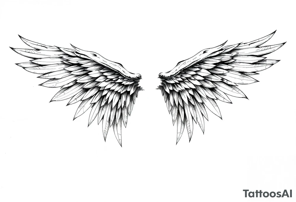 Realistic long angelwings on a back tattoo idea