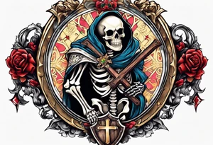 skeleton holding a shield with a cross on it tattoo idea