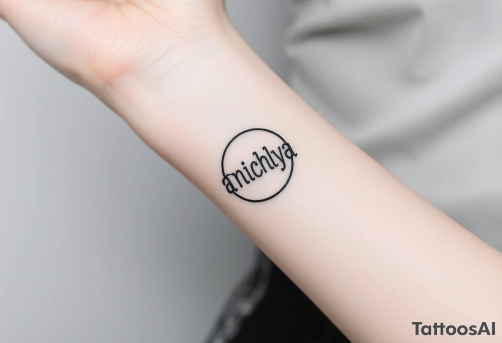 Create a tattoo that writes the Hindi word "Anichya" with A circle or spiral, which represents the cyclical nature of life and death tattoo idea