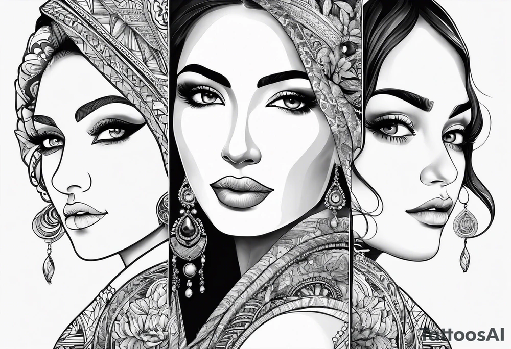 Three women's faces next to each other. The woman on the left a young woman, the middle  is a mother the right is a grandmother tattoo idea