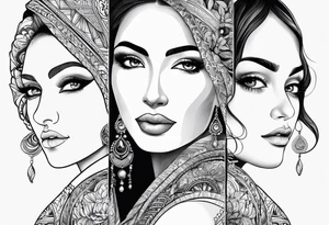 Three women's faces next to each other. The woman on the left a young woman, the middle  is a mother the right is a grandmother tattoo idea