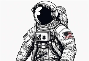 an astronaut hunched over in space from the back holding a planet in his hands tattoo idea