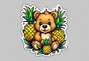 Teddy Bear biting pineapples tattoo idea