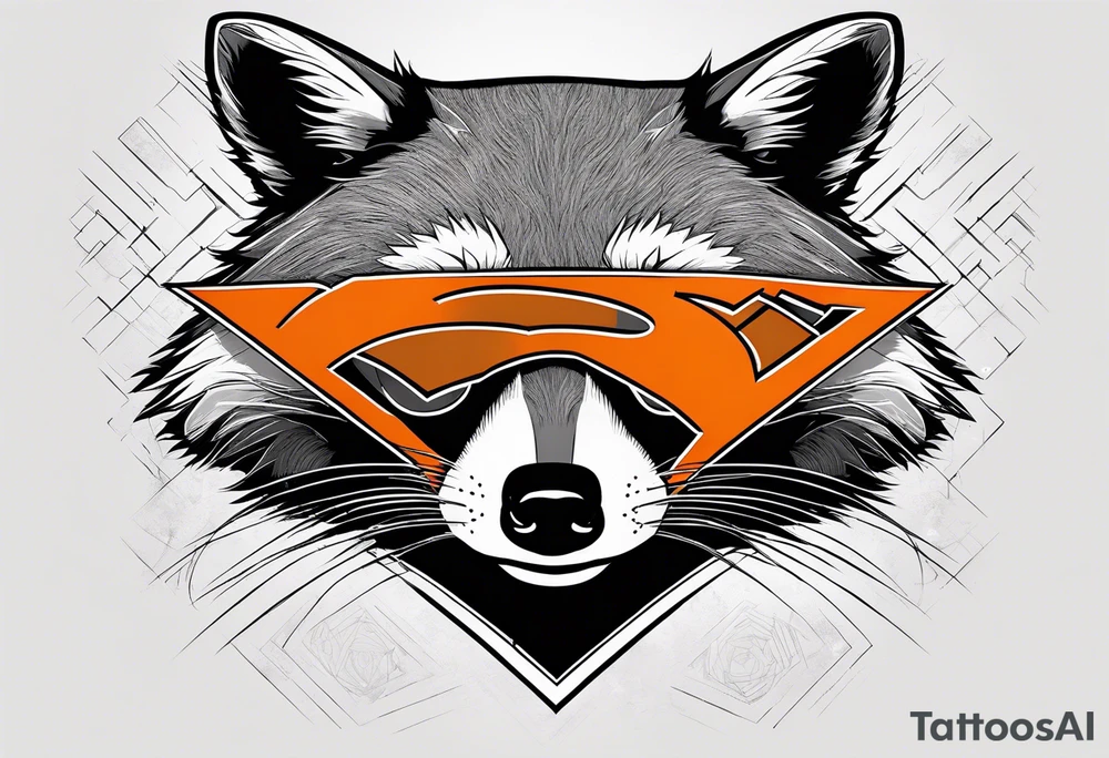Raccoon wearing an orange Superman hoodie tattoo idea