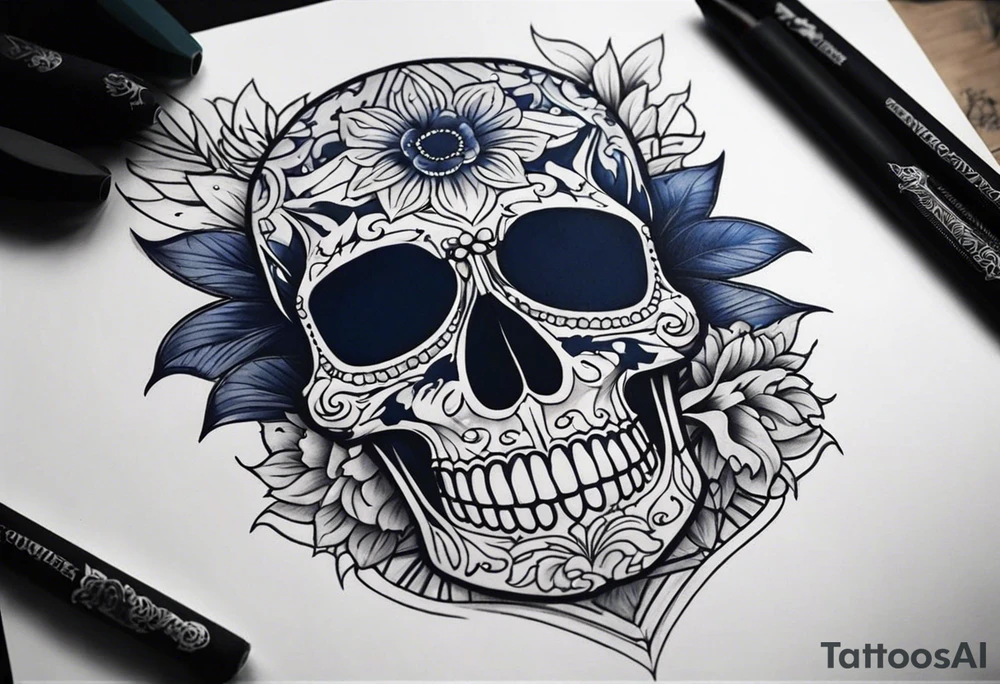 Coverup navy theme skull dark tattoo idea