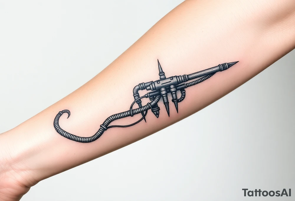 long
System of pipes that transitions into veins of forearm tattoo idea