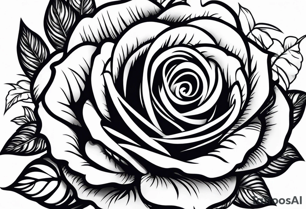 black upper arm sleeve skull rose tattoo idea