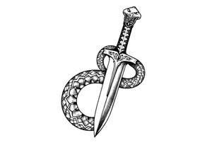 mystical snake coiled around an ancient dagger with jeweled hilt tattoo idea