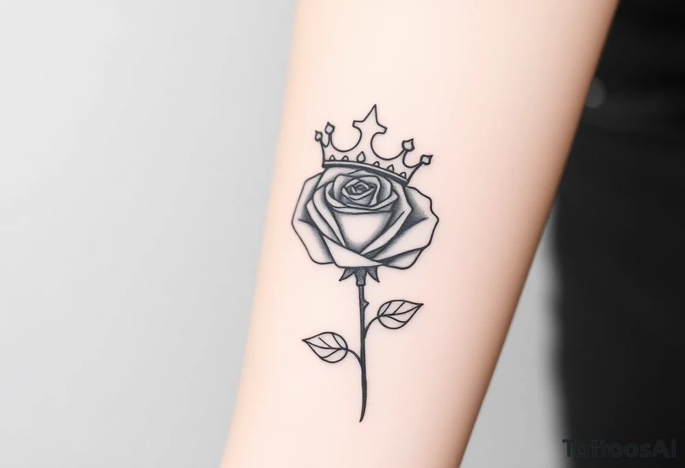 A rose with a large kings 
crown on-top of it tattoo idea