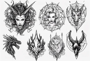 Black widow queen tangled web dragon scales unicorn tattoo idea