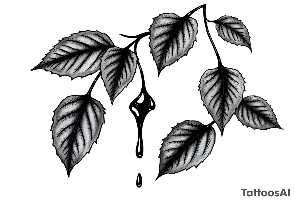 leaves dripping with ink around nipple tattoo idea