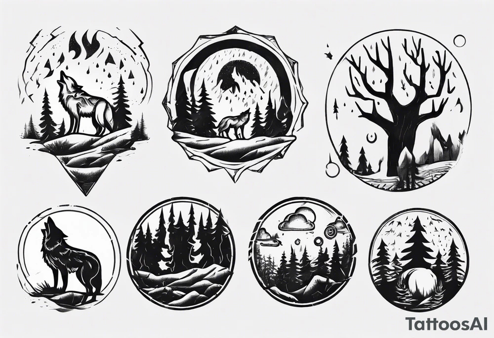 thunderstorm over a forest with a wolf howling on drums tattoo idea thunderstorm over a forest with a wolf howling on drums tattoo idea