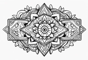 Create a masculine aztec tattoo design carved in stone featuring three flower buds of Gypsophila spp. tattoo idea