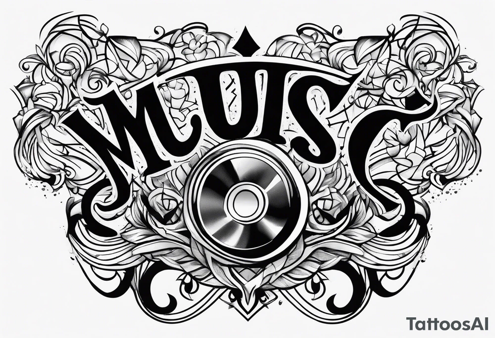 The word “music” twisted tattoo idea