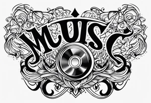 The word “music” twisted tattoo idea