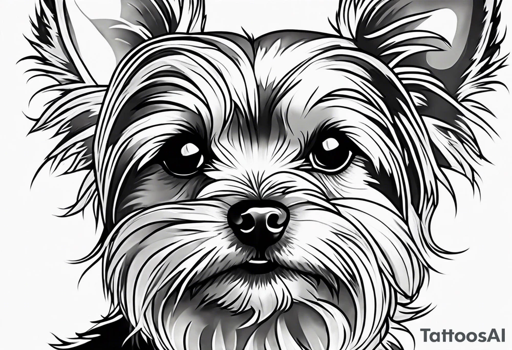 Outline of yorkie with paw prints tattoo idea