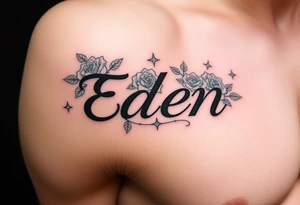 Name Eden with  roses and stars tattoo idea