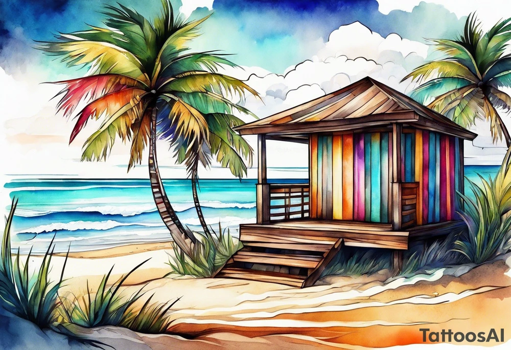 very abstract cabana on a beach tattoo idea