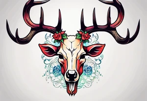 A deer skull. The astrological sign for Aries and Taurus hanging from the antlers. There should be some strawberry imagery in it also. tattoo idea