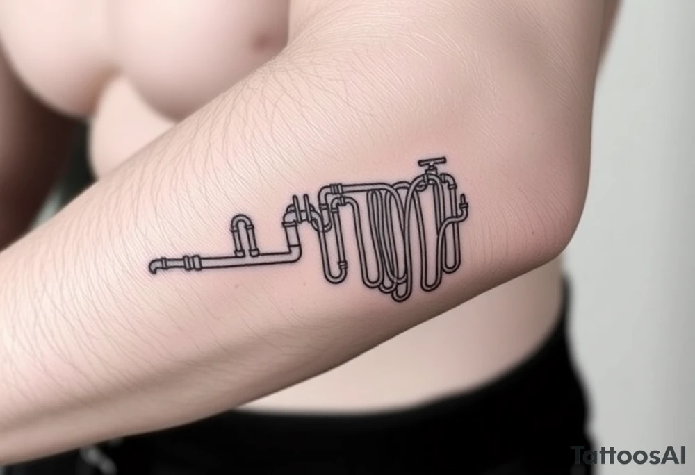 system of 100 thin curved plumbing pipes tattoo idea