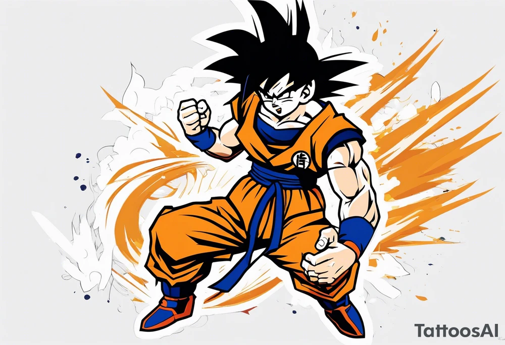 paint son goku as a super saiyajin 2, doing a kamehameha. sourround him by his friends and his family. all of them are displayed as a papercut tattoo idea