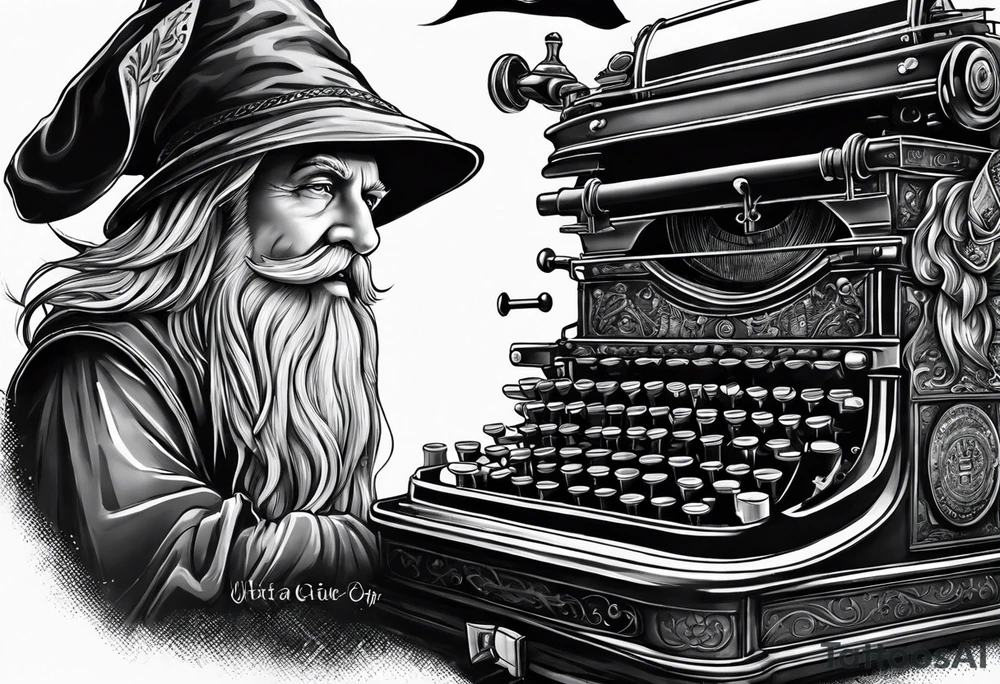 wizard coming out of a typewriter tattoo idea