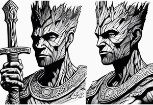 Groot greek warrior with sword on arm tattoo idea