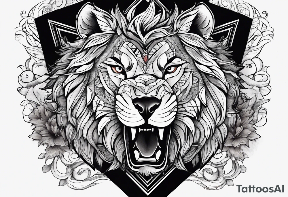 lion and wolf together but playful tattoo idea