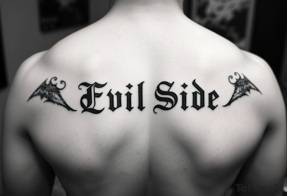 Tattoo saying Evil Side. black and white . Gangsta tattoo idea