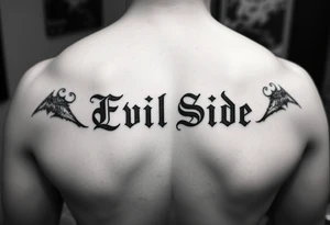 Tattoo saying Evil Side. black and white . Gangsta tattoo idea