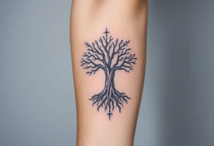 mystical tree of life with cosmic roots and celestial branches tattoo idea