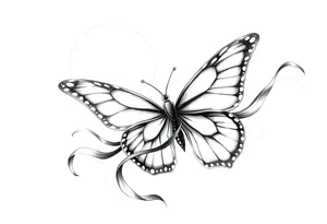 ethereal butterfly with flowing silk ribbons in moonlight tattoo idea