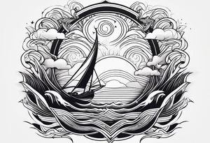 Line art, sword, lightning bolt and waves tattoo idea