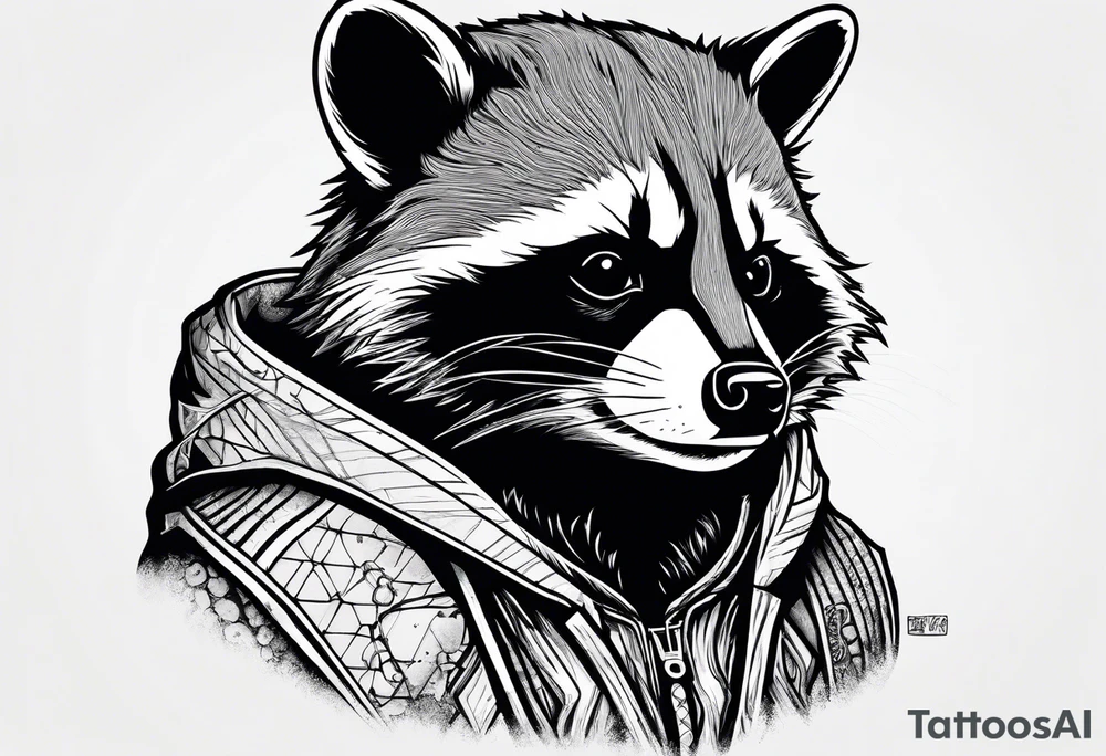 raccoon wearing a Superman hoodie tattoo idea