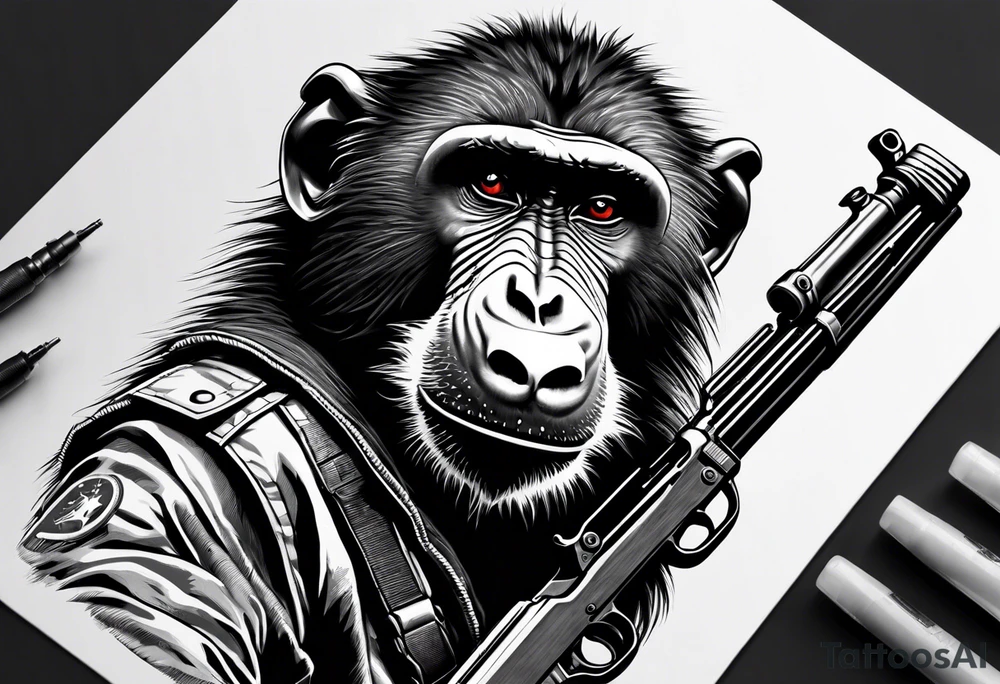 Baboon holding ak47 tattoo idea