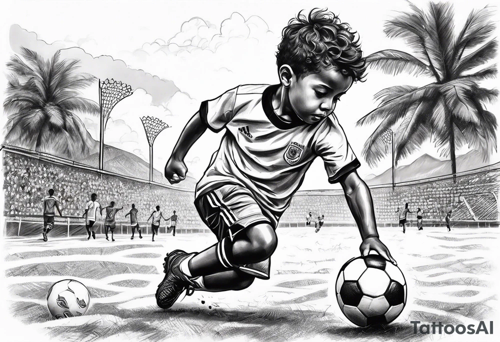 Little boy playing soccer in Rio de Janeiro tattoo idea