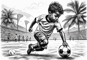 Little boy playing soccer in Rio de Janeiro tattoo idea