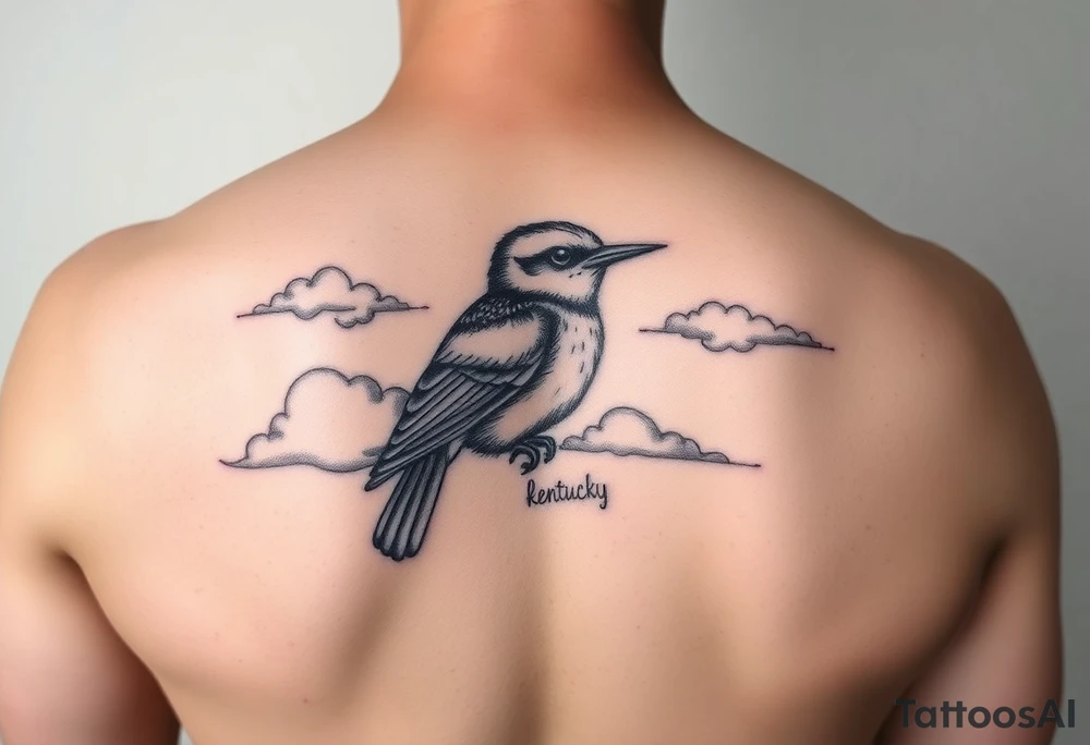Kentucky bluebird with realistic clouds tattoo idea