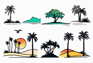 Gradual transition from evergreen trees to Joshua trees to palm trees to a Hawaiian beach tattoo idea