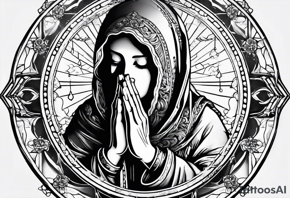 Praying hands with a rosary catholic style tattoo idea