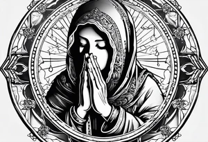 Praying hands with a rosary catholic style tattoo idea