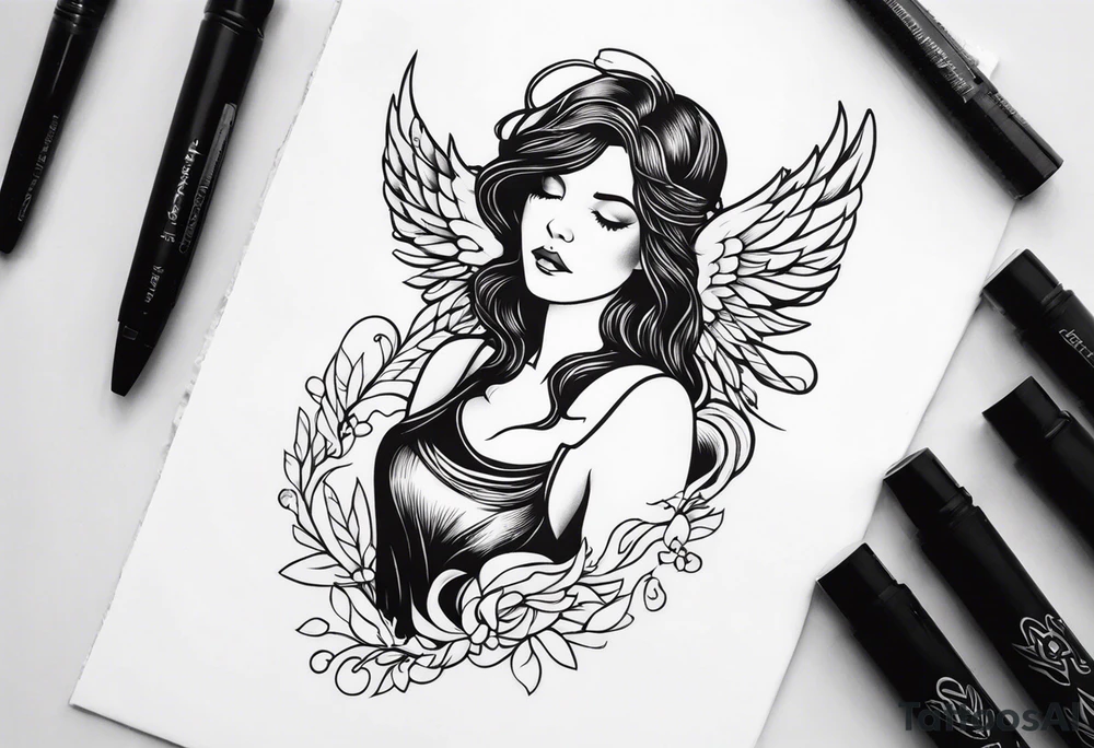 red hair angel girl tattoo idea