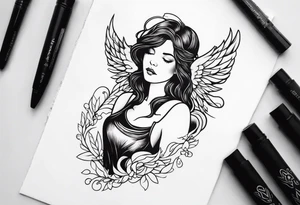 red hair angel girl tattoo idea