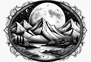 Moon with mountains tattoo idea